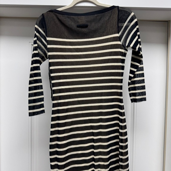 Jean Paul Gaultier Soleil Black & Cream Striped Sheer Bow Dress - Picture 9 of 13